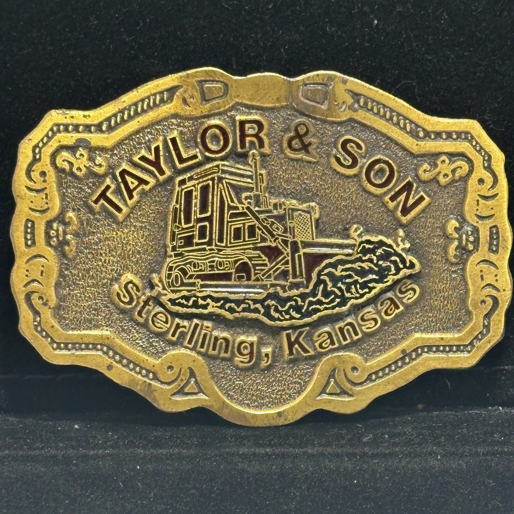 Vintage Taylor & Son Sterling KS Dozer Construction Equipment Belt Buckle Brass